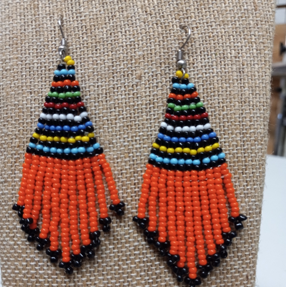Earrings Beaded Orange Colorful Handmade jewelry 🧡